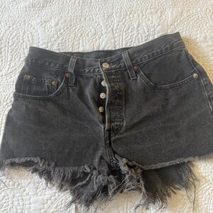 Black Denim Frayed Hem Women Shorts